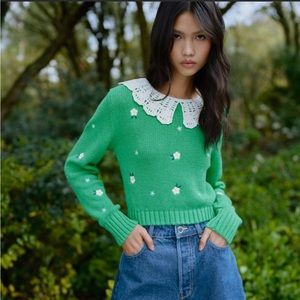 Zara embroidered crochet knit sweater